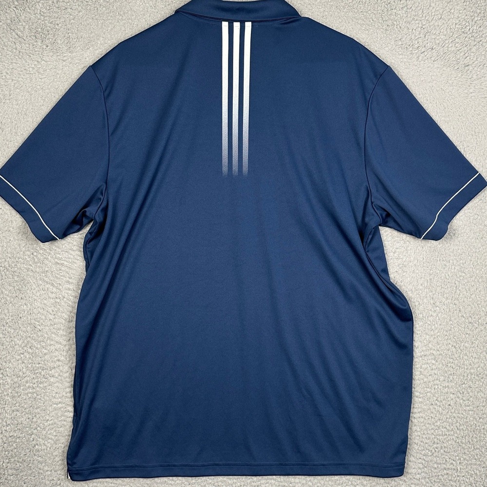 Adidas Golf Polo Shirt Mens XL Performance Navy Blue 3 Stripe Rugby Short Sleeve - Picture 3 of 8